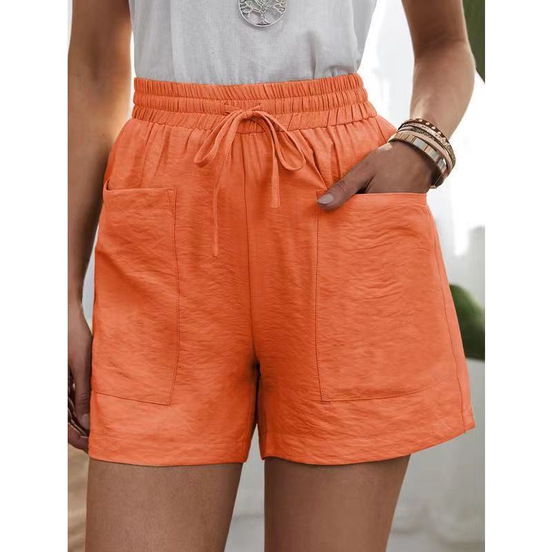 Short d'été ample en lin avec poches de loisirs pour femmes, couleur unie