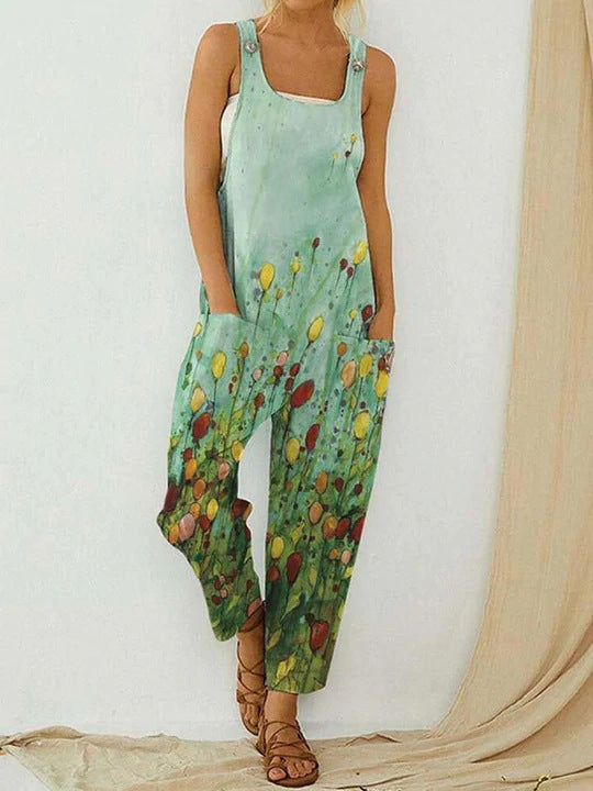 Women's Slouchy Retro Abstract Print Overalls Pants