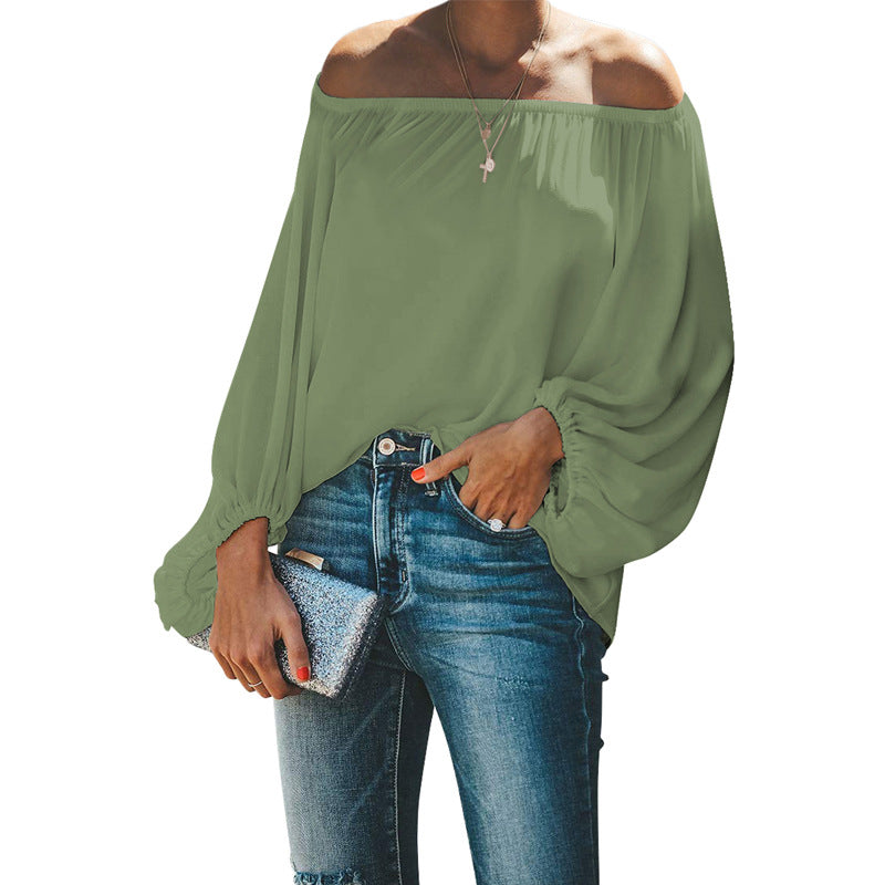 Women's Solid Color Simple Lantern Sleeve Loose Blouses