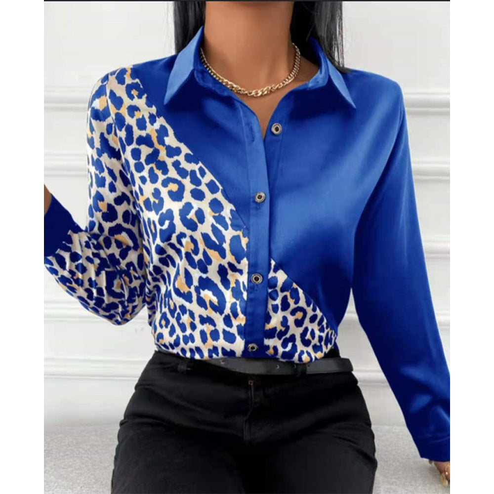 Women's Spring Fashion Shirt Slimming Patchwork Printed Clothing