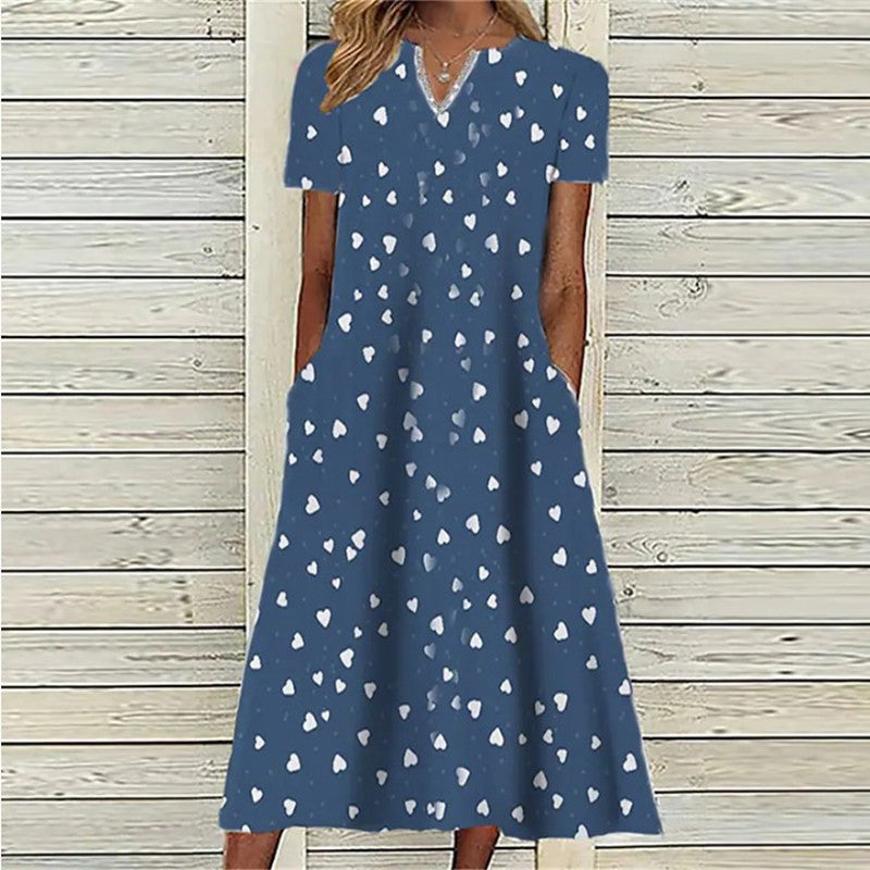 Women's A- Line Mid-length Dress Sleeve Printed Dresses