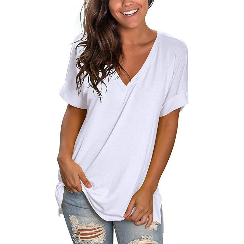 Women's Summer Solid Color Short-sleeved Loose Wear Blouses