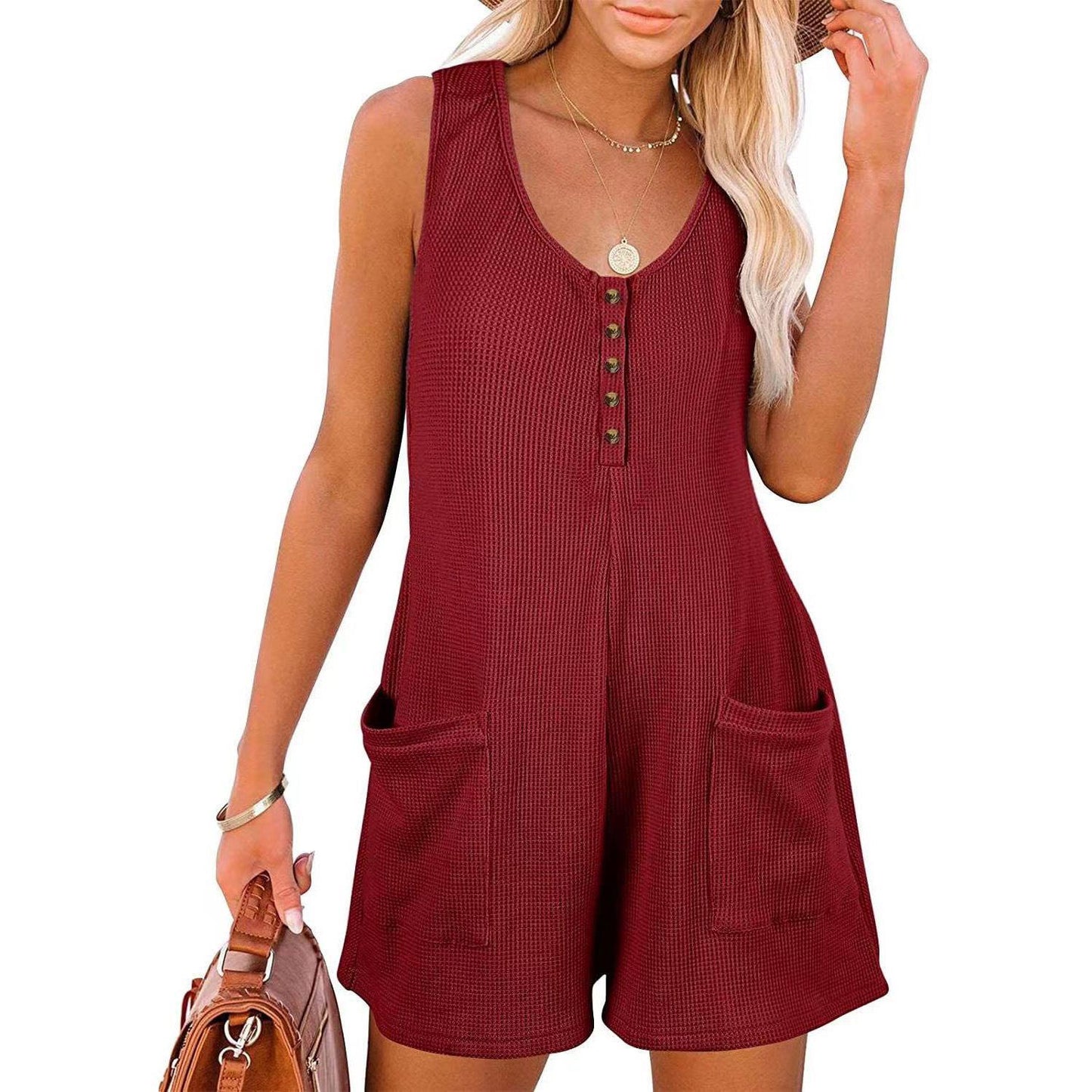 Women's Summer Casual Button Pocket For Jumpsuits