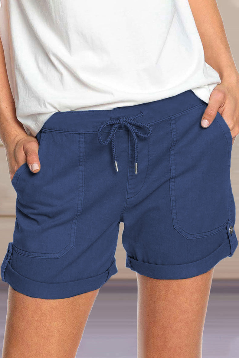 Einfarbige, gerade, lässige Shorts zum Schnüren für den Sommer für Damen