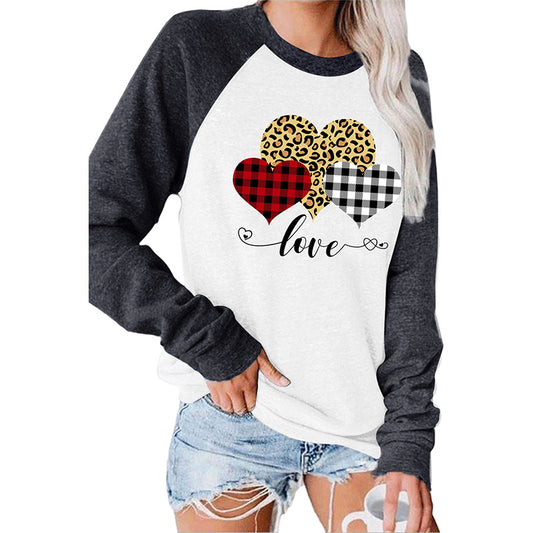 Women's Round Neck Stitching Long Sleeve T-shirt Tops