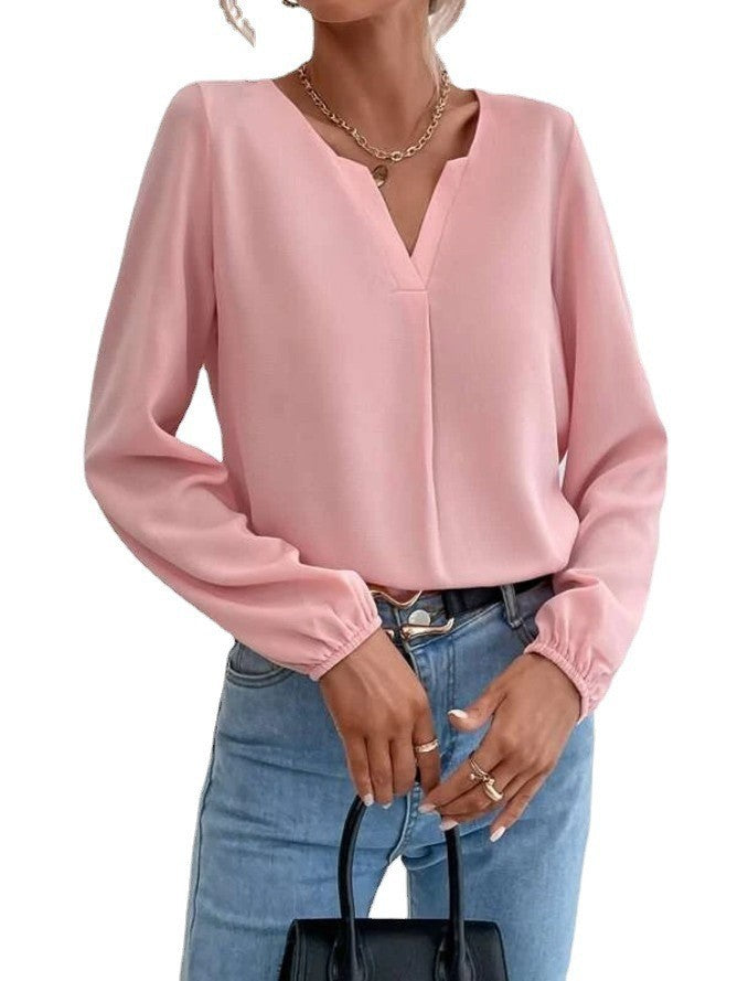 Chiffon Temperament Commute Solid Color Long Sleeve Blouses