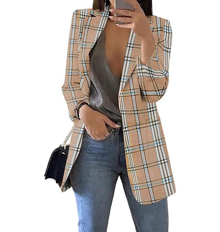 Women's Plaid Leisure Lapel Slim-fit For Blazers