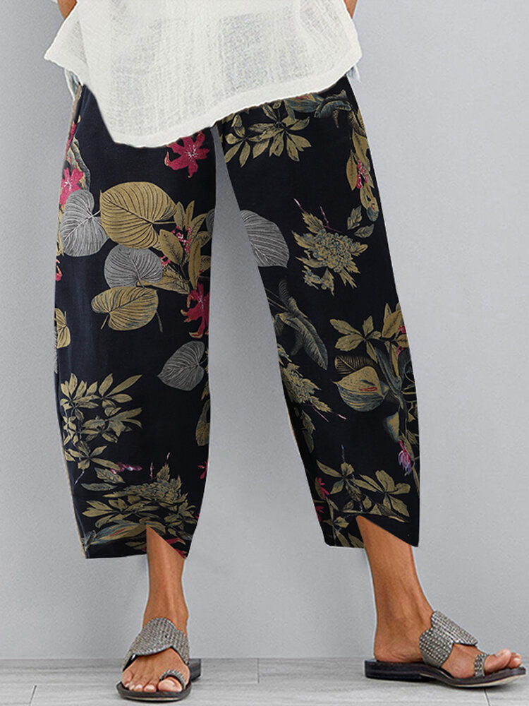 Baggy-Hose mit elastischer Taille und Vintage-Print für Damen