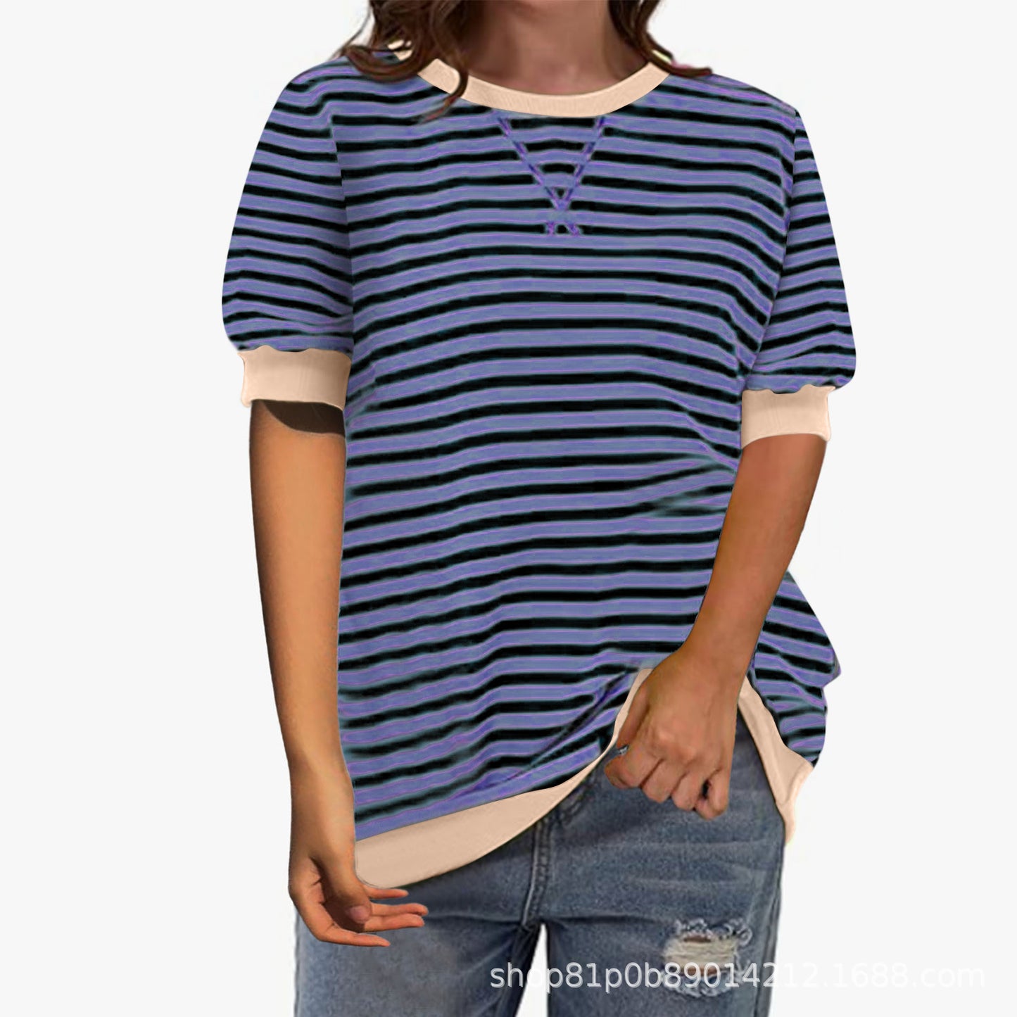 Women's Simple Home Casual Striped Pattern Round Neck Trend Knitwear