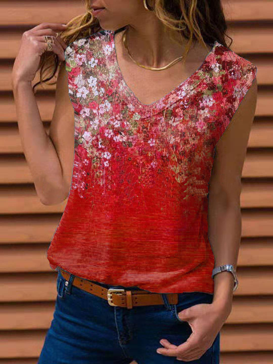 New Women's Summer Floral Sleeveless T-shirt Tops