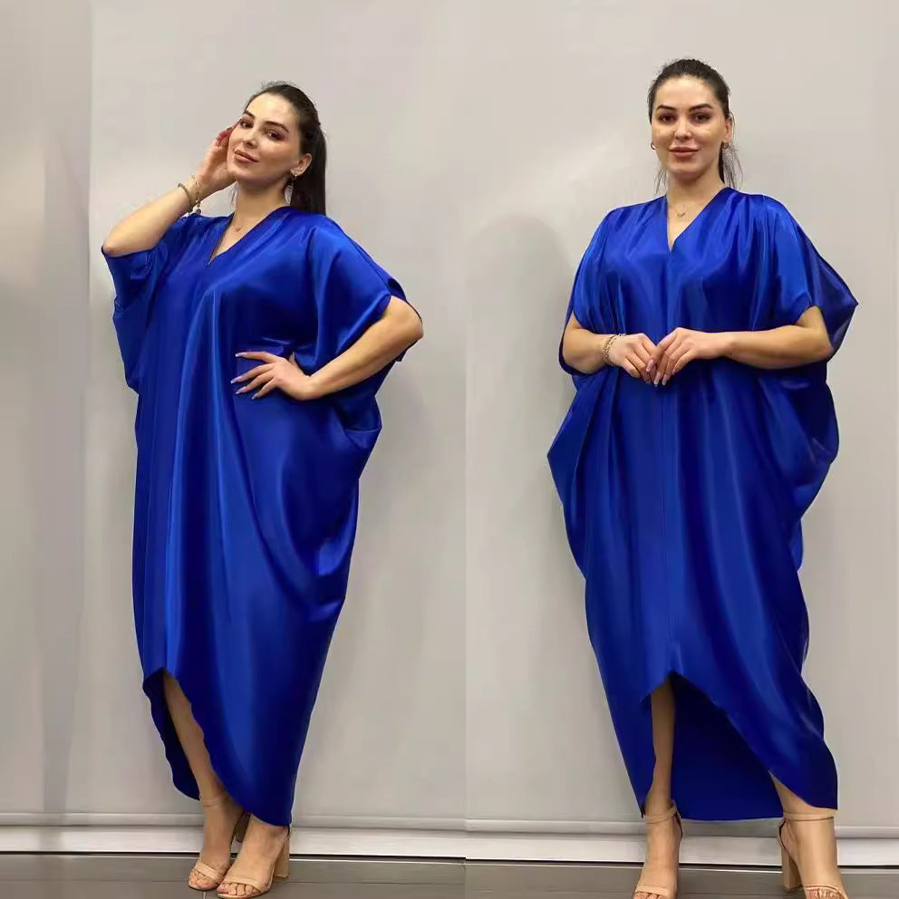 Robes de mode confortables à manches chauve-souris en satin ample