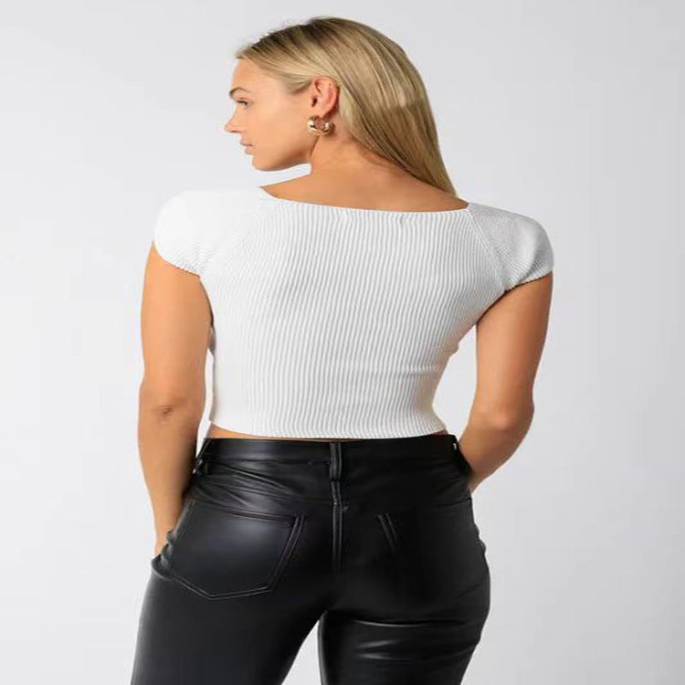 Femme Coupe Slim Col Carré Stretch Avec Tricots