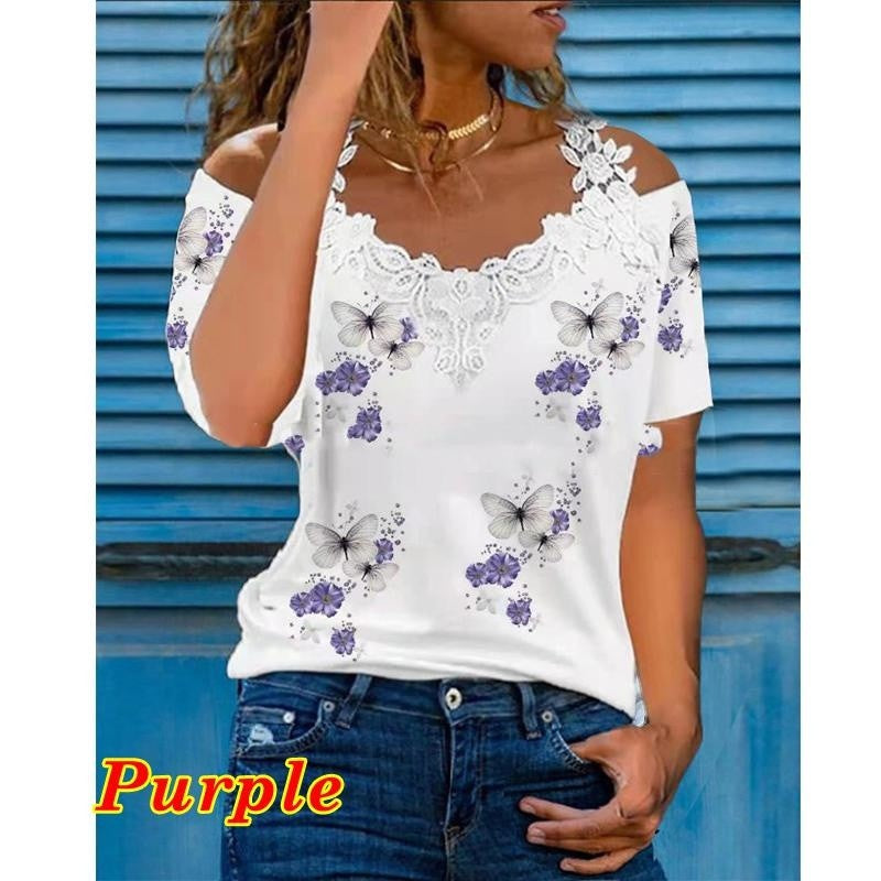 Women's Summer Lace Short-sleeved Casual T-shirt Blouses