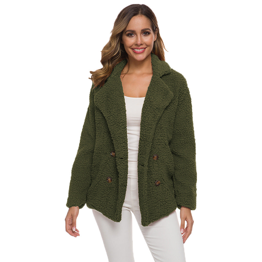 Women's Double Breasted Loose Lamb Wool Fluffy Sweaters