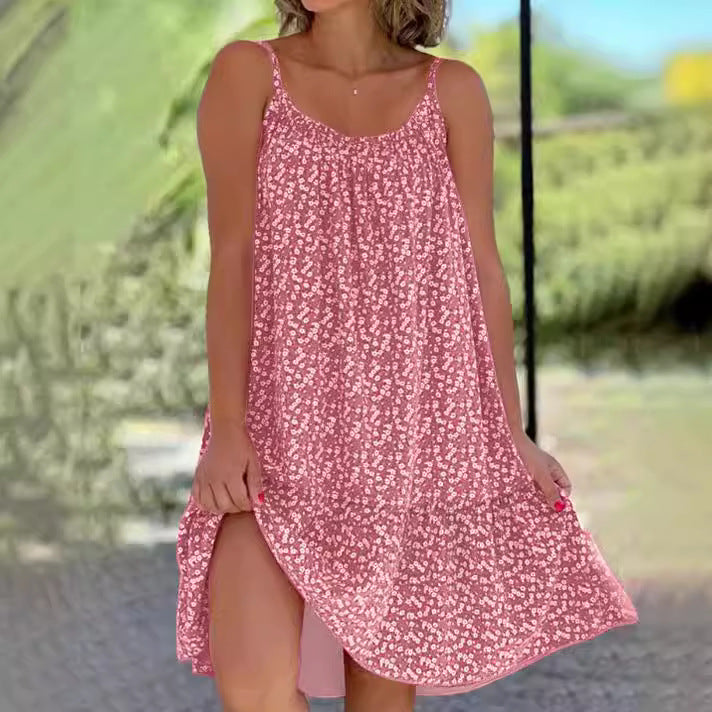 Sommer Große Blumen Ärmellose Sling Kleid Kleider