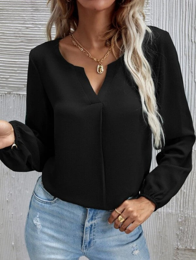 Chiffon Temperament Commute Solid Color Long Sleeve Blouses