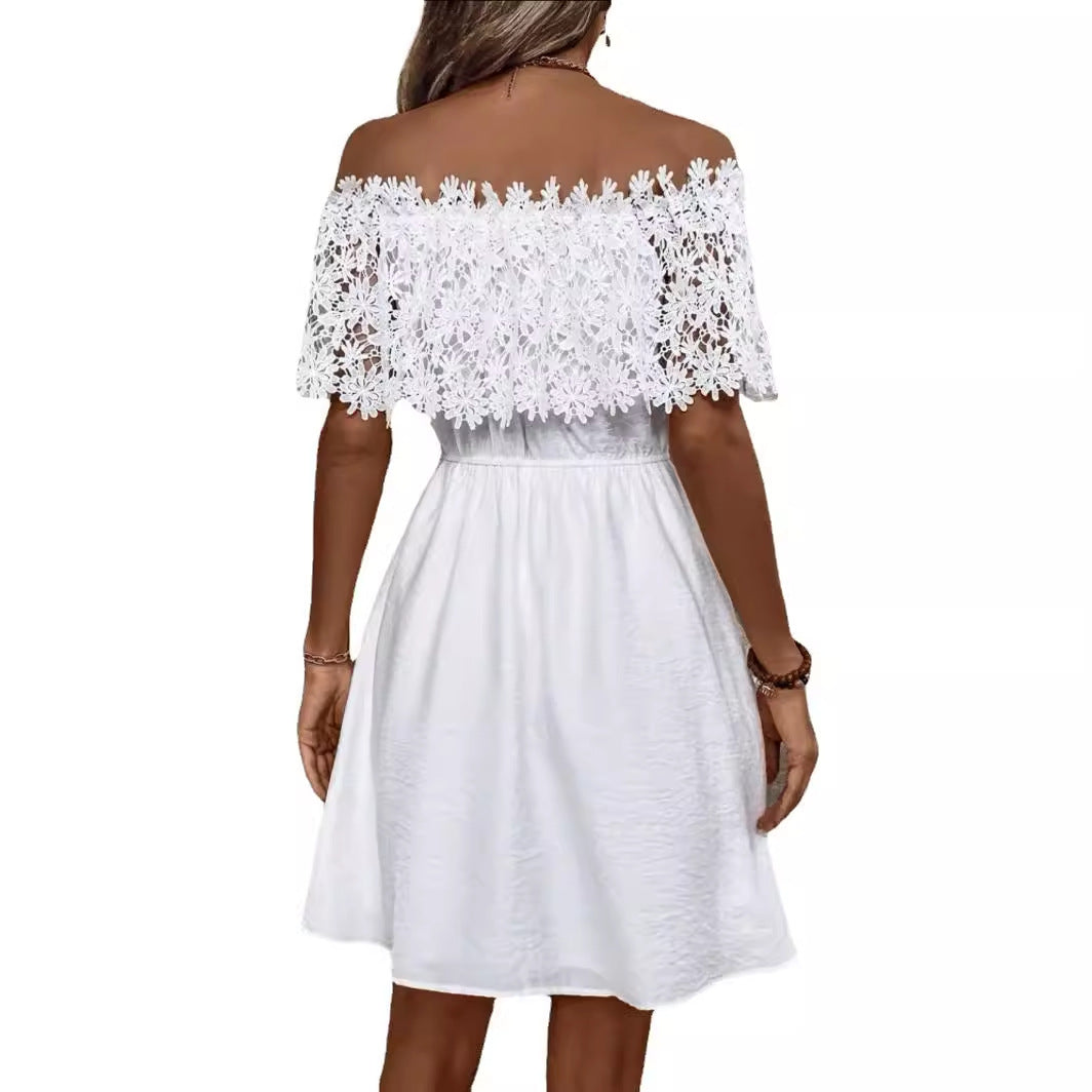 Women's Summer Water-soluble Lace Stitching Waist Dress Dresses