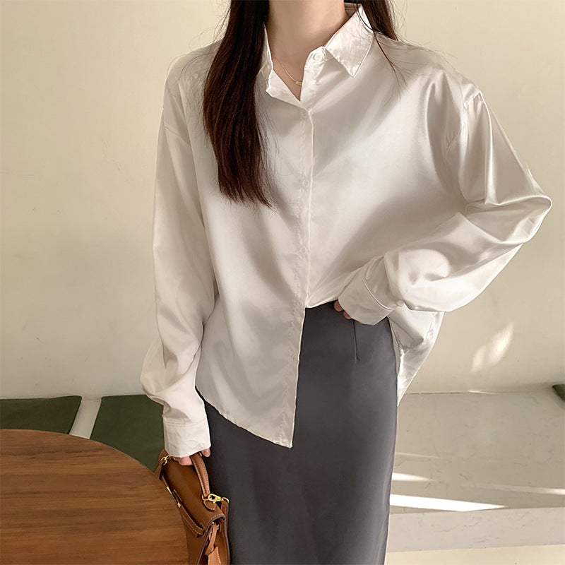 Women's Satin Shirt Minority Retro Style Design Blouses