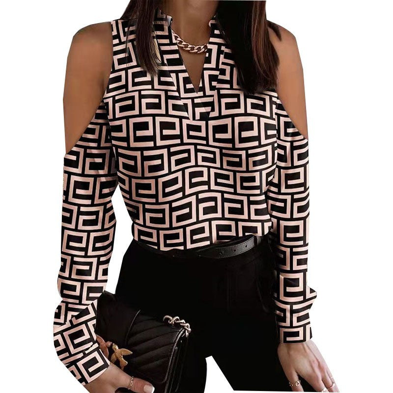 Attractive Classic Long Sleeve Printed Shirt Blouses