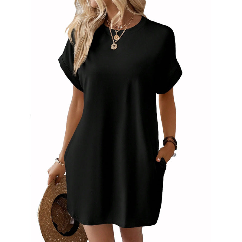 Women's Solid Color Round Neck Loose Sleeve Shorts