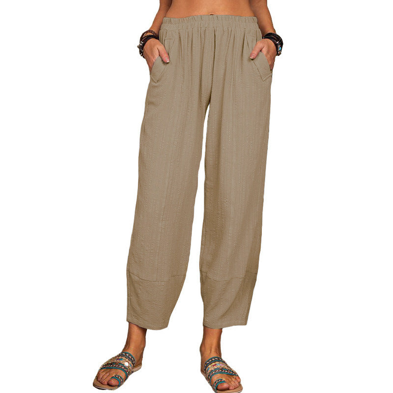 Women's Summer Solid Color Loose Linen Home Pants