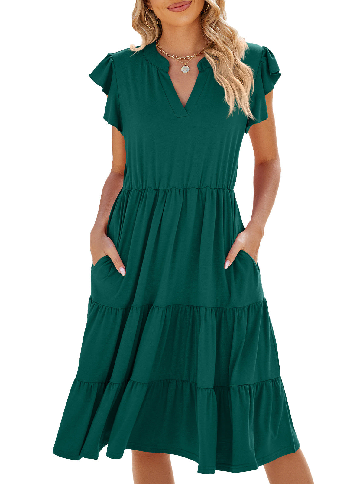 Solid Color Loose Sleeve Stitching Dress Dresses