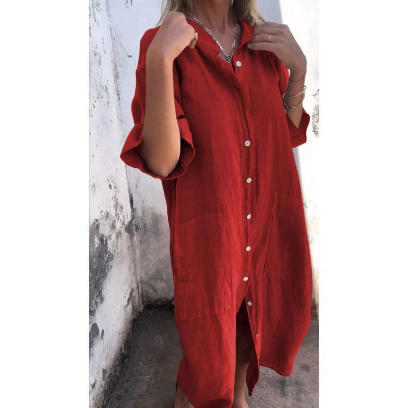 Women's Loose Casual Half Sleeve Cotton Linen Dresses