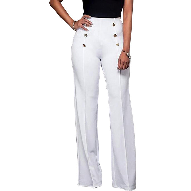 Pantalon boutonné de couleur unie pour femme, pantalon bootcut