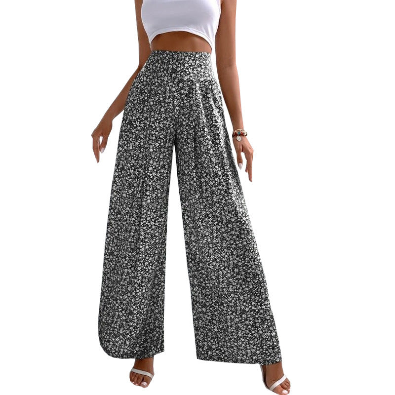 Floral Trousers Loose Printed Waist Tightening Pants