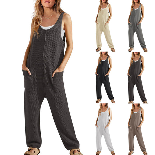 Women's Loose Sleeveless Collar One-piece Trousers Double Jumpsuits