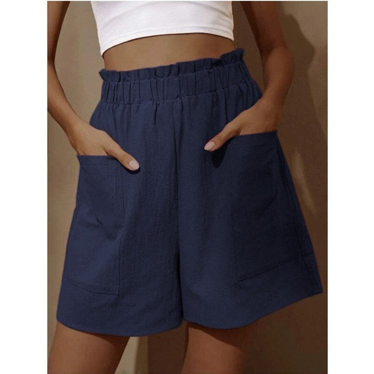 Damen Shorts aus Leinen mit hoher Taille und weitem Bein