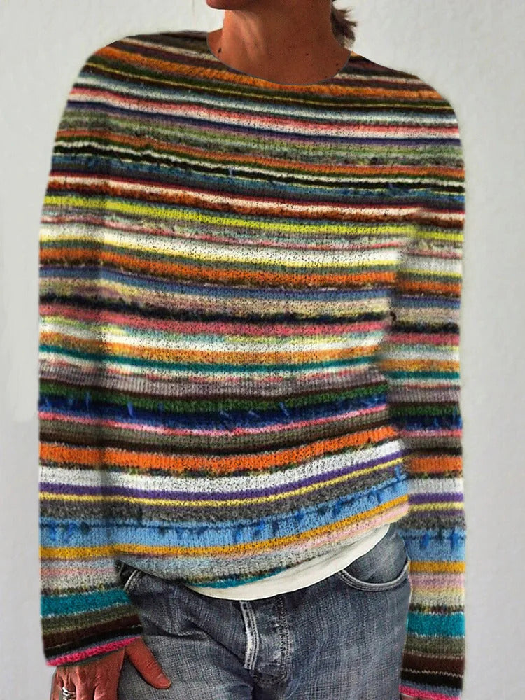 Pullover mit bedrucktem Muster für Damen, lässig, locker, lange Strickmode