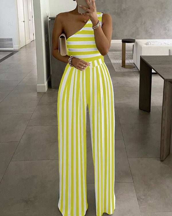 Trendy Simple Sexy One-shoulder Asymmetric Comfortable Jumpsuits