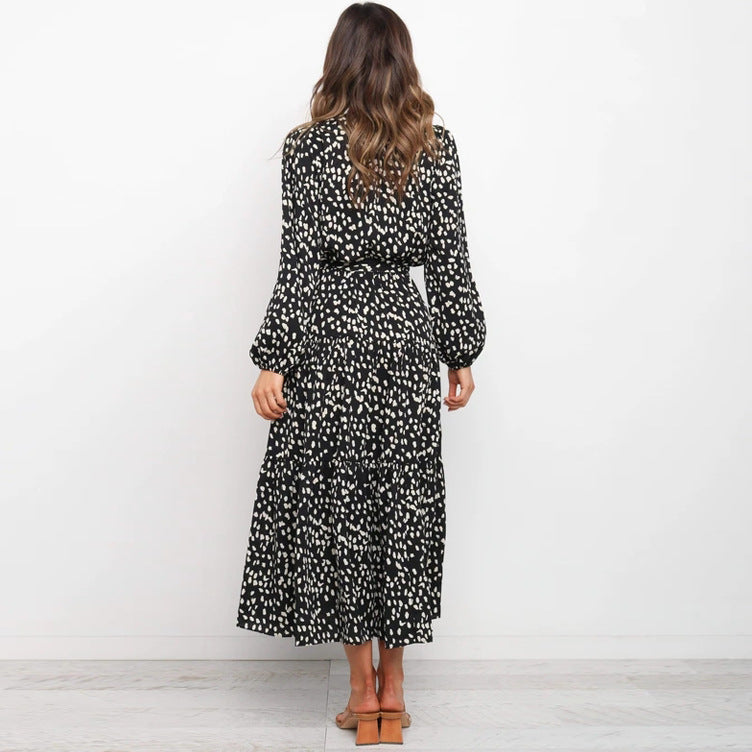 Women's Autumn Leopard Print Long Sleeve Loose Dresses