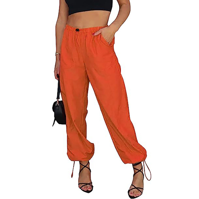 Women's Casual Solid Color Pocket Elastic Waist Jogging Hip Hop Pants