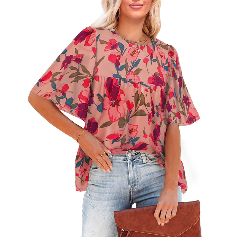 Women's Summer Floral Bohemian Little-girl Style Blouses