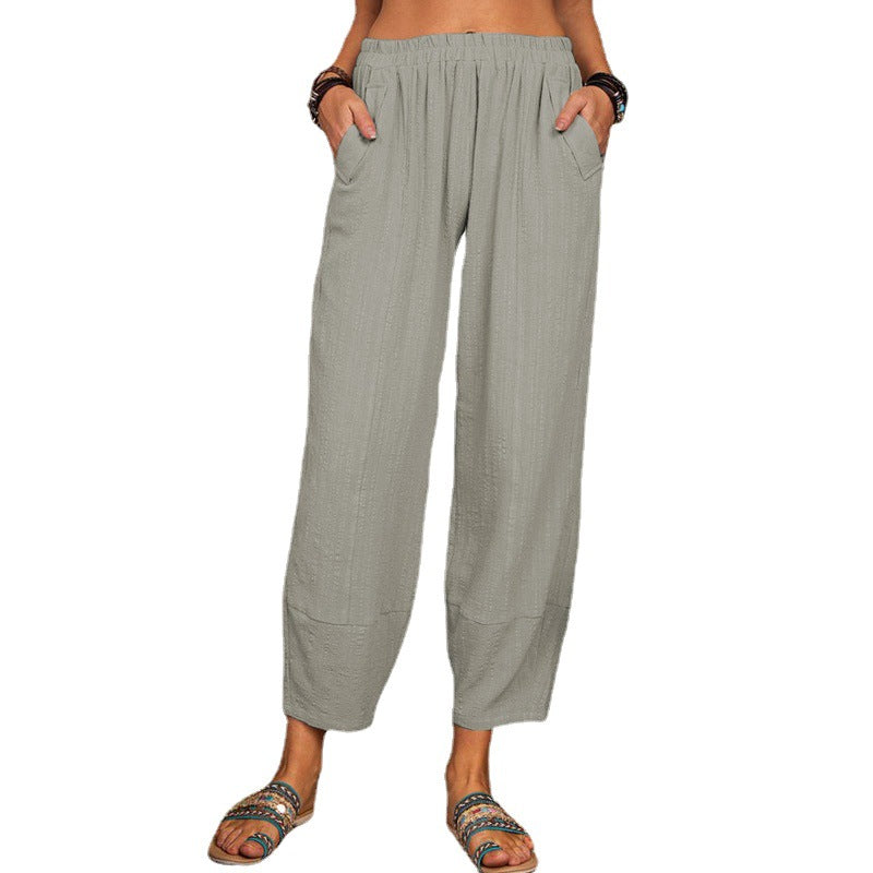 Women's Summer Solid Color Loose Linen Home Pants