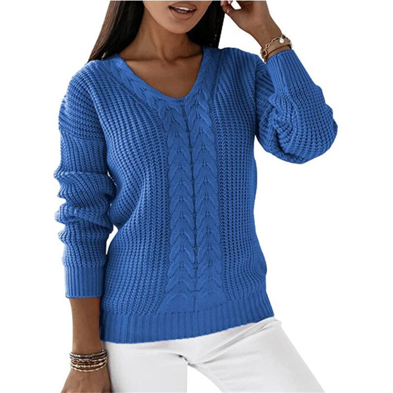 Women's Long Sleeve V-neck Solid Color Twist Tops