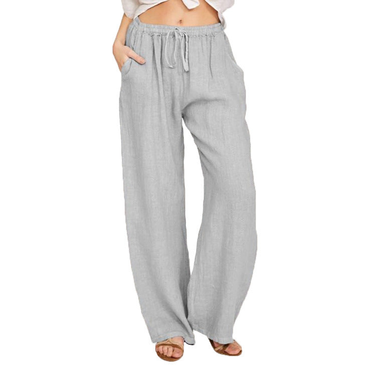 Beau pantalon décontracté en coton et lin pour femme