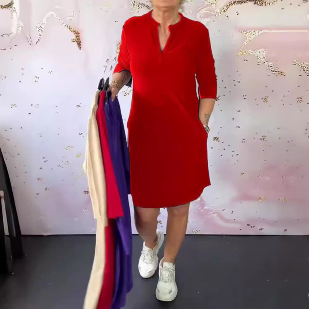 Robe mi-longue de couleur unie pour femmes, mode d'été