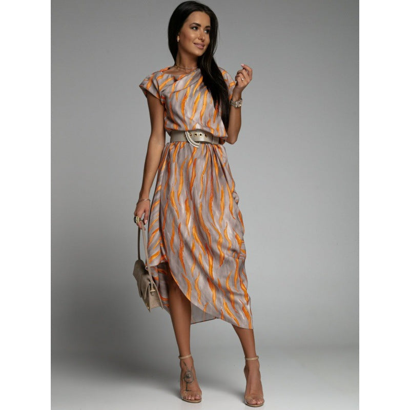 Comfortable Slouchy Striped Printed Sleeve Dress Dresses