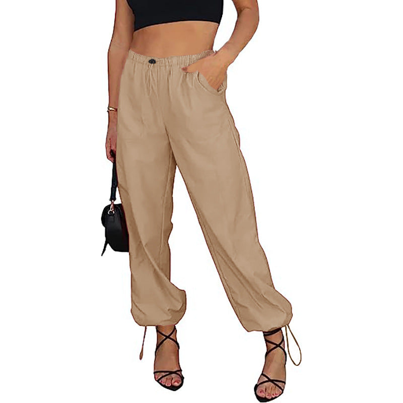 Women's Casual Solid Color Pocket Elastic Waist Jogging Hip Hop Pants