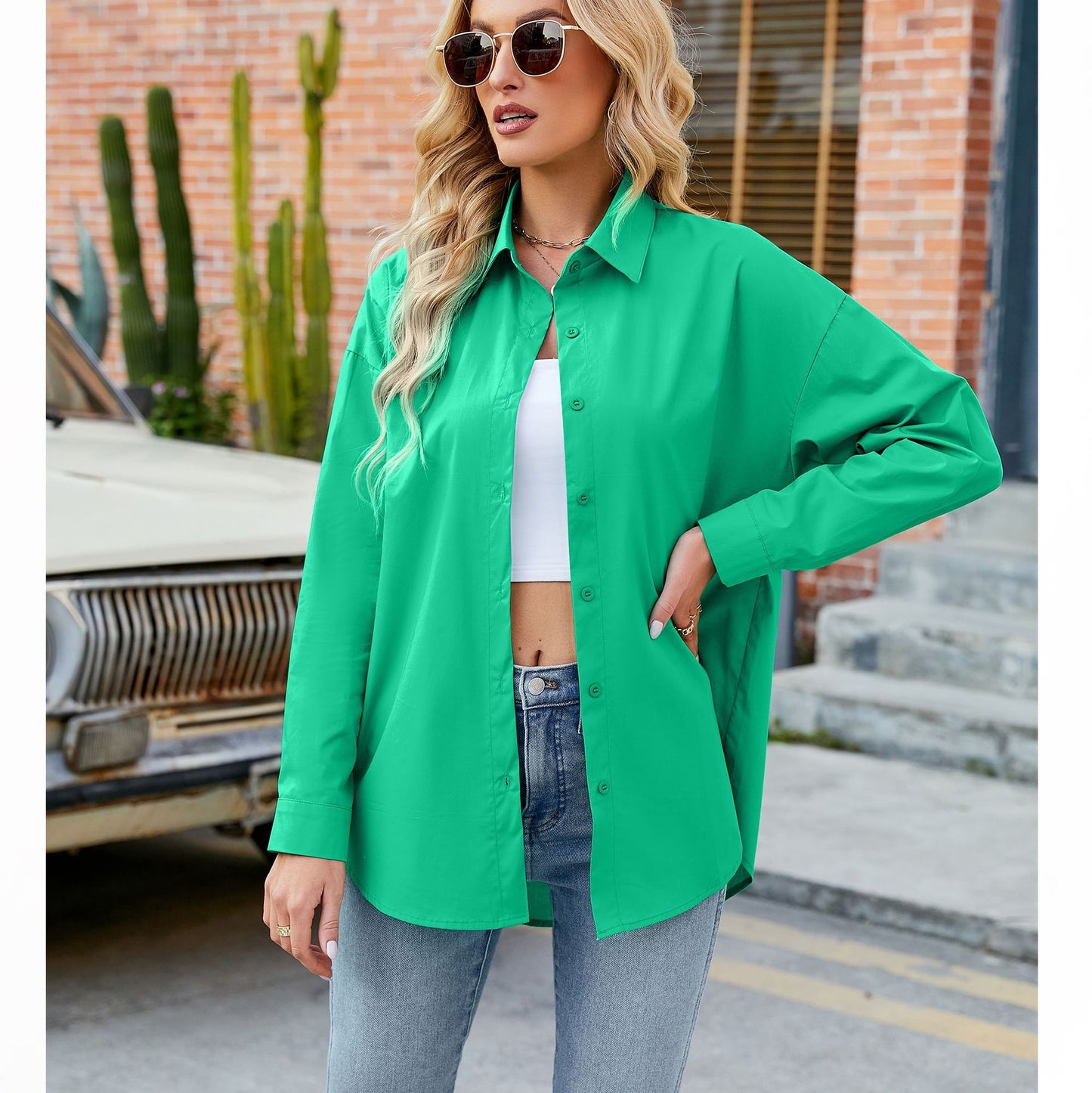 Women's Candy Color Loose Casual Long Sleeves Blouses