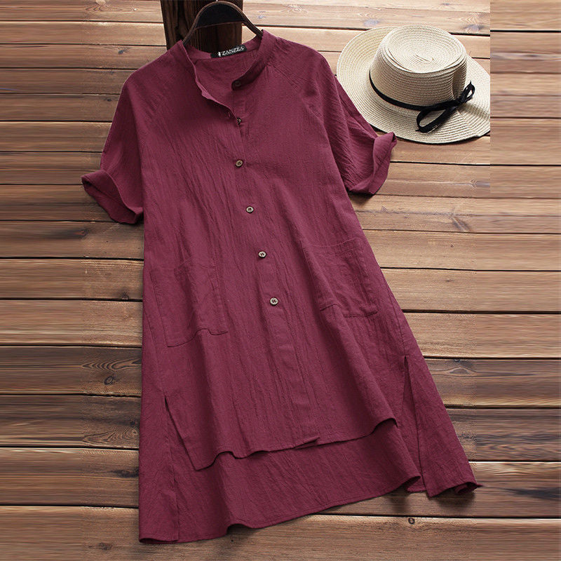 Women's Casual Raglan Sleeve Button Pocket Cotton Dresses