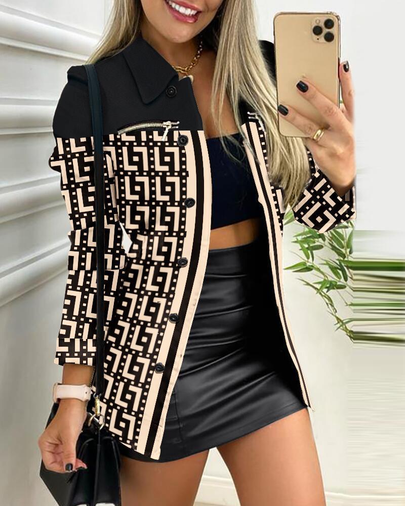 Women's Long-sleeved Single-breasted Zipper Printing Lapel Blazers