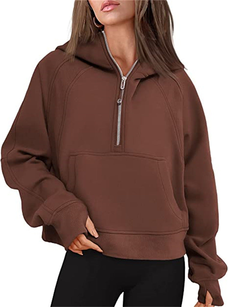 Women's Yoga Clothes Sports Half Zipper Hooded Sweatshirt Sweaters