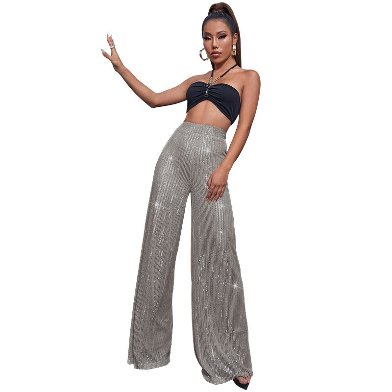 Women's High Waist Fashion Casual Sequins Loose-fitting Pants