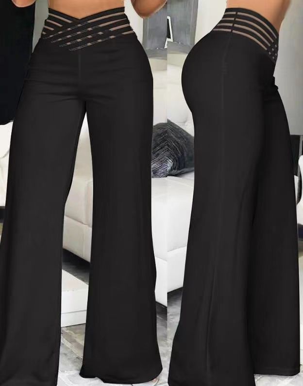 Pantalon ample droit taille haute décontracté avec ceinture pour femme