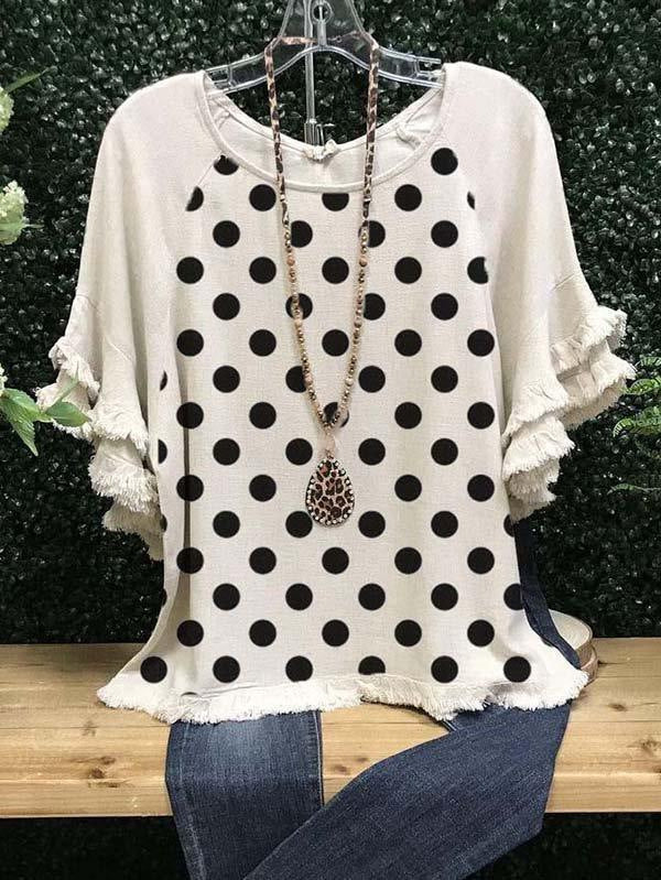 Women's Print Ruffled Sleeves Stitching Loose Sleeve Blouses