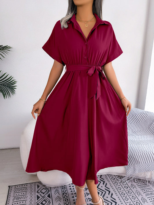 Women's Wind Casual Loose Pure Color Tied Dresses